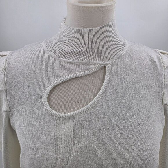 Elena Wang Womens Ivory Ribbed Knit Top S/P - Picture 2 of 10